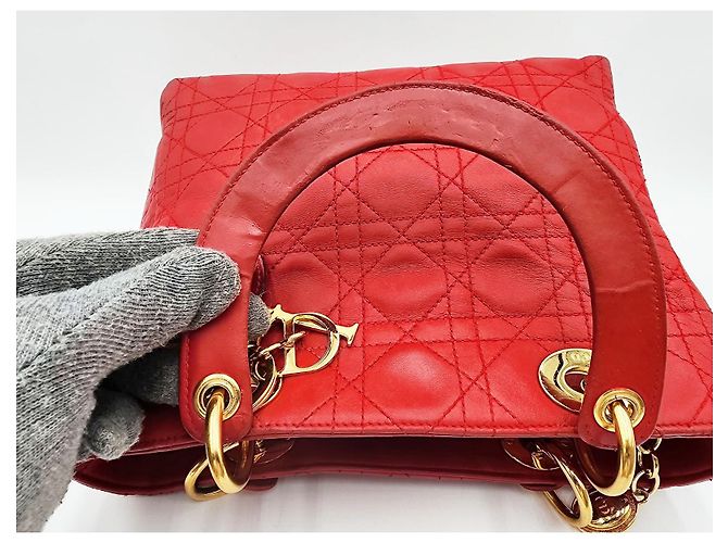 Borsa in pelle rossa Dior Lady Dior - vista 10