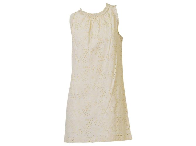 Vestido mini de verano sin mangas Milly de algodón broderie Crema Crudo - vista 3