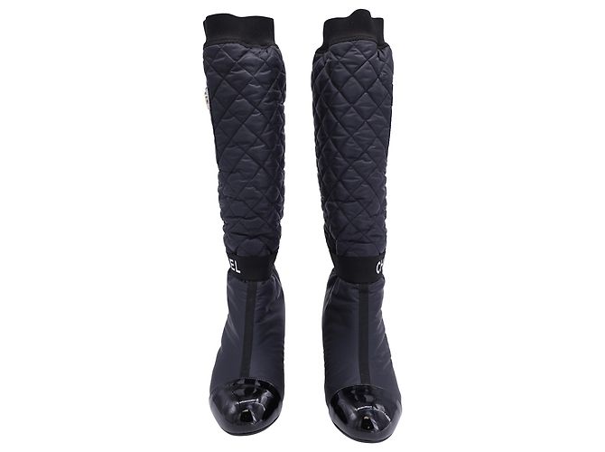 Chanel 2 inch 1 Botas intertravadas CC até o joelho em nylon preto - vista 3