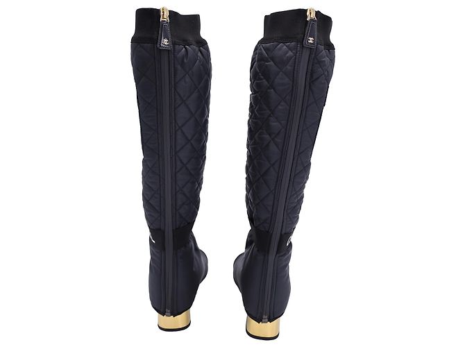 Chanel 2 inch 1 Botas intertravadas CC até o joelho em nylon preto - vista 4