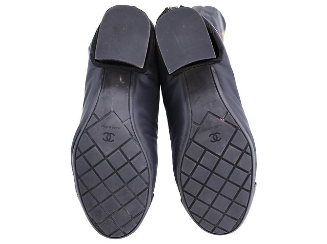 Chanel 2 inch 1 Botas intertravadas CC até o joelho em nylon preto - vista 7