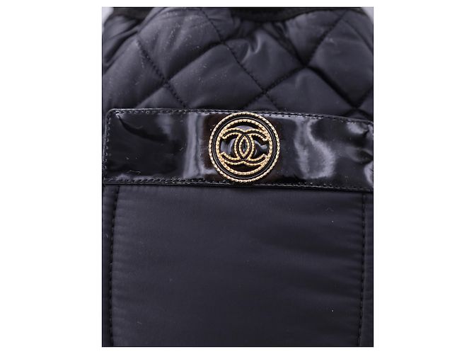 Chanel 2 inch 1 Botas intertravadas CC até o joelho em nylon preto - vista 8