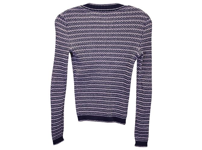 Timeless Chanel Striped Buttoned Cardigan aus marineblauer Baumwolle - Ansicht 3