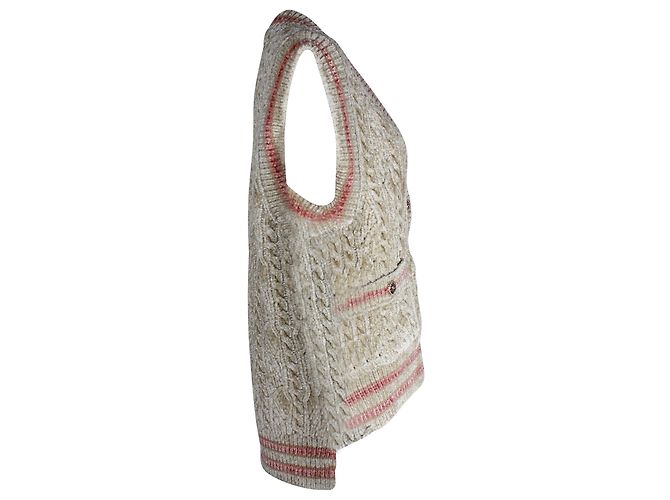 Timeless Chanel Strickweste mit Knopfleiste vorne aus beiger Viskose - Ansicht 2