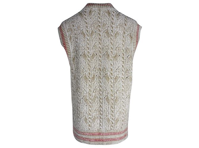 Timeless Chanel Strickweste mit Knopfleiste vorne aus beiger Viskose - Ansicht 3