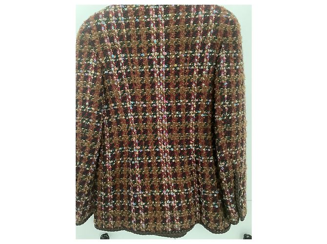 Cambon Chanel 92A Giacca Museu Tweed & Pelle Nera 38 Marrone - vista 2