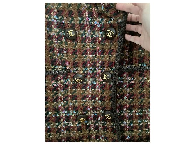 Cambon Chanel 92A Giacca Museu Tweed & Pelle Nera 38 Marrone - vista 3