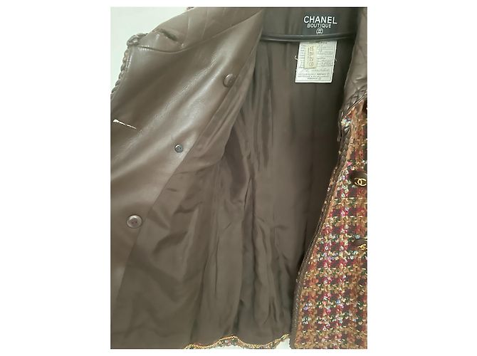 Cambon Chanel 92A Giacca Museu Tweed & Pelle Nera 38 Marrone - vista 5