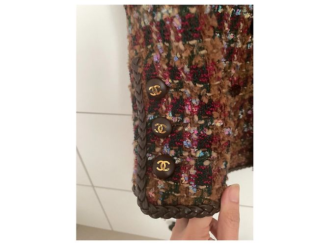 Cambon Chanel 92A Giacca Museu Tweed & Pelle Nera 38 Marrone - vista 6