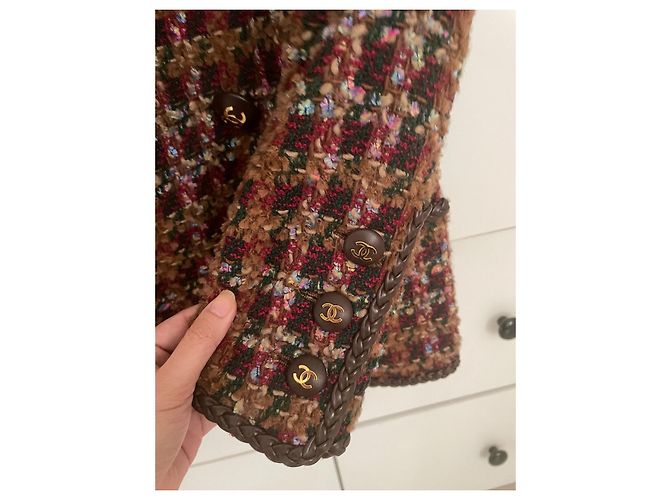 Cambon Chanel 92A Giacca Museu Tweed & Pelle Nera 38 Marrone - vista 7