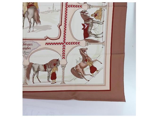 Hermès HERMES CARRE 90 CHEVAUX ARABES Sciarpa Seta Marrone Auth am5302 - vista 10