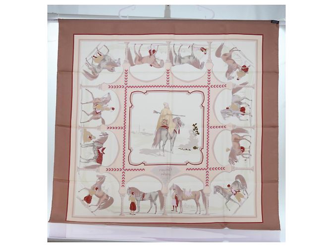 Hermès HERMES CARRE 90 CHEVAUX ARABES Sciarpa Seta Marrone Auth am5302 - vista 11