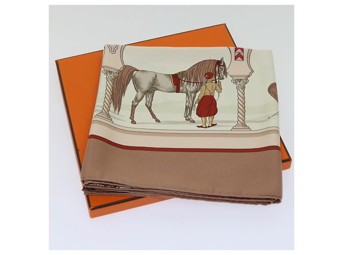 Hermès HERMES CARRE 90 CHEVAUX ARABES Sciarpa Seta Marrone Auth am5302 - vista 12