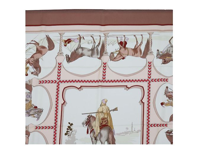 Hermès HERMES CARRE 90 CHEVAUX ARABES Sciarpa Seta Marrone Auth am5302 - vista 3