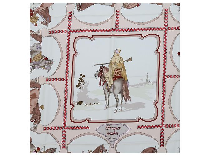 Hermès HERMES CARRE 90 CHEVAUX ARABES Sciarpa Seta Marrone Auth am5302 - vista 6
