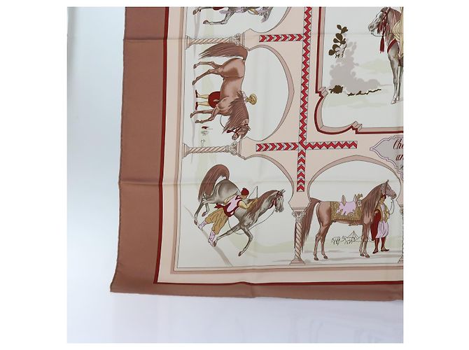 Hermès HERMES CARRE 90 CHEVAUX ARABES Sciarpa Seta Marrone Auth am5302 - vista 8