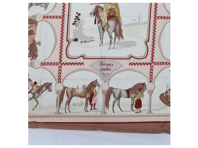 Hermès HERMES CARRE 90 CHEVAUX ARABES Sciarpa Seta Marrone Auth am5302 - vista 9