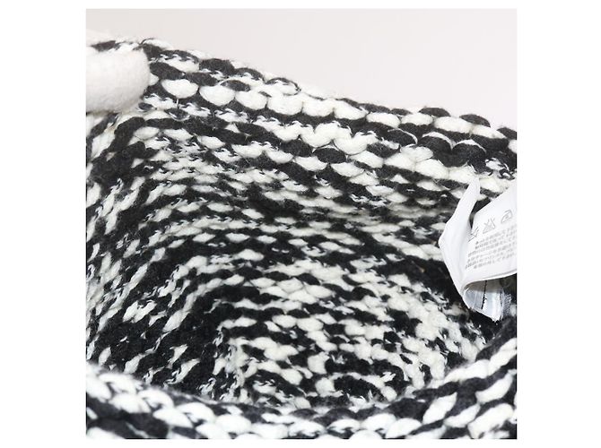 CHANEL COCO Mark Strickstoff Mütze Wolle Schwarz Weiß CC Auth am5382 - Ansicht 10