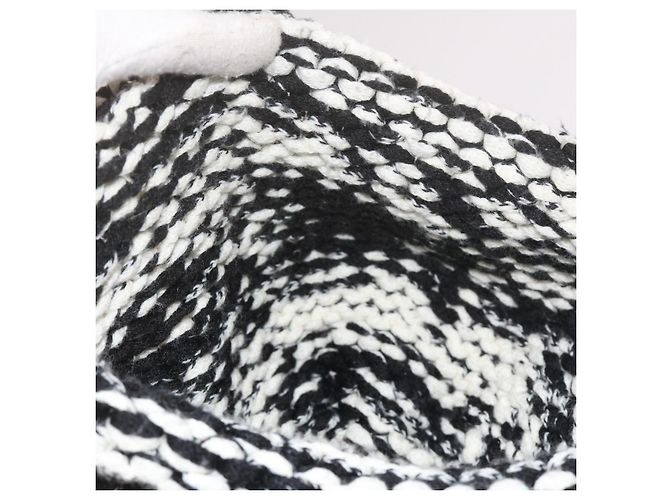 CHANEL COCO Mark Strickstoff Mütze Wolle Schwarz Weiß CC Auth am5382 - Ansicht 11