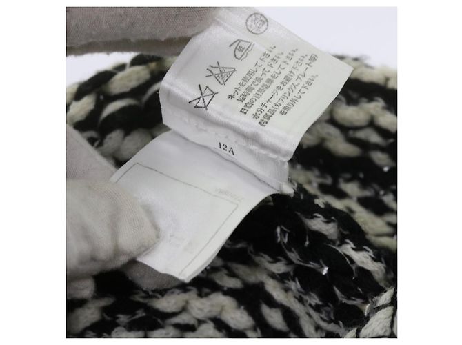 CHANEL COCO Mark Strickstoff Mütze Wolle Schwarz Weiß CC Auth am5382 - Ansicht 12