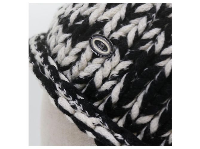 CHANEL COCO Mark Strickstoff Mütze Wolle Schwarz Weiß CC Auth am5382 - Ansicht 5