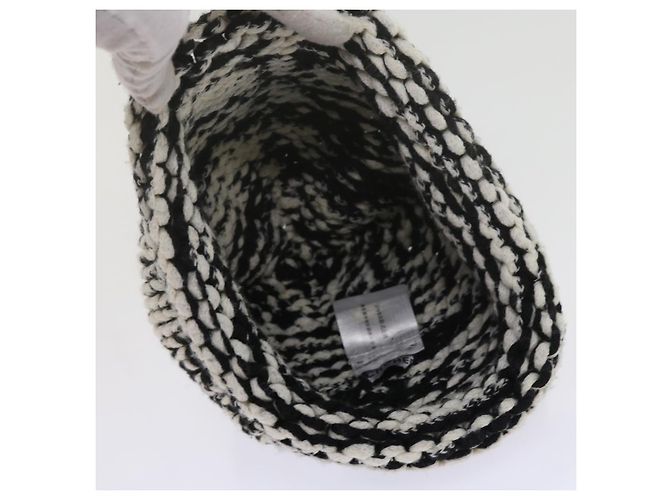 CHANEL COCO Mark Strickstoff Mütze Wolle Schwarz Weiß CC Auth am5382 - Ansicht 8