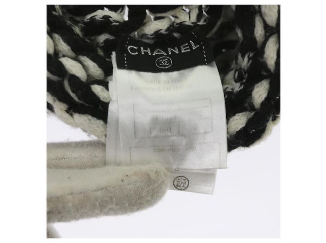CHANEL COCO Mark Strickstoff Mütze Wolle Schwarz Weiß CC Auth am5382 - Ansicht 9