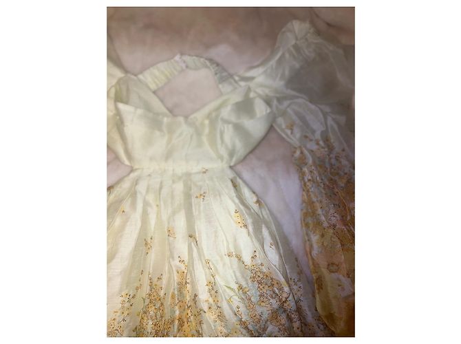 Zimmermann Saks Fifth Avenue Kleid aus Seide und Leinen Weiß Gelb - Ansicht 3
