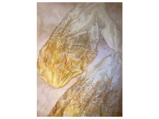 Zimmermann Saks Fifth Avenue Kleid aus Seide und Leinen Weiß Gelb - Ansicht 4