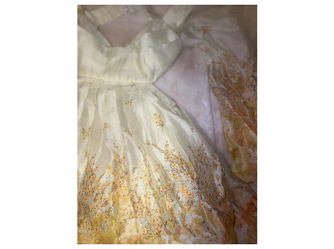 Zimmermann Saks Fifth Avenue Kleid aus Seide und Leinen Weiß Gelb - Ansicht 7