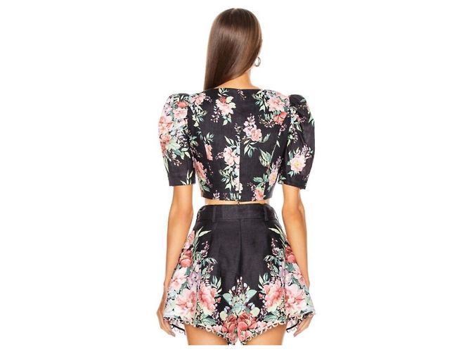 Zimmermann Conjunto de top cropped e shorts de renda. Preto Rosa - vista 3