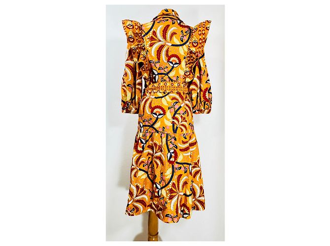 Autre Marque Vestido midi Farm Rio Yellow Palms Party de algodón Multicolor - vista 4
