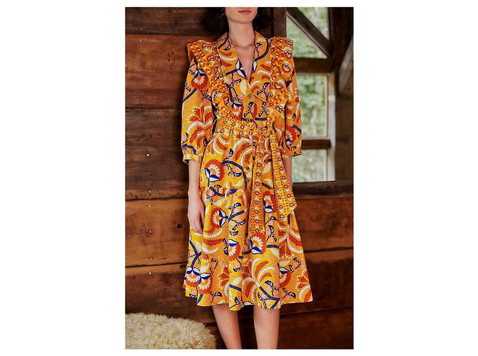 Autre Marque Vestido midi Farm Rio Yellow Palms Party de algodón Multicolor - vista 5
