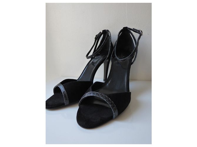 Ba&Sh High Heels Sandalen aus schwarzem Wildleder und Pythonleder - Ansicht 5