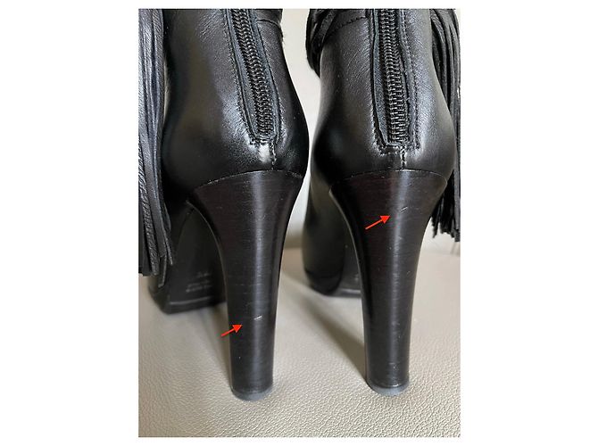 Autre Marque Stiefel oder schwarze Lederstiefeletten Größe 37,5 mit Knöchelriemen und Quaste. - Ansicht 18
