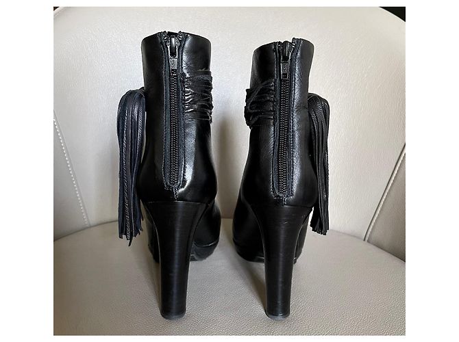 Autre Marque Stiefel oder schwarze Lederstiefeletten Größe 37,5 mit Knöchelriemen und Quaste. - Ansicht 9