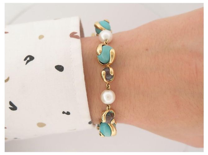 BRACCIALE MARINA B GIMBA IN ORO GIALLO 18PIETRE K E TURCHESE 20 cinturino cm Blu - vista 14