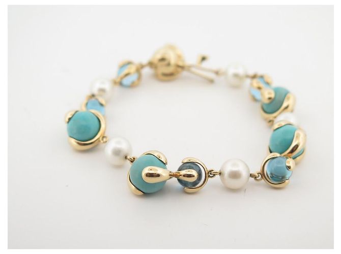 BRACCIALE MARINA B GIMBA IN ORO GIALLO 18PIETRE K E TURCHESE 20 cinturino cm Blu - vista 2