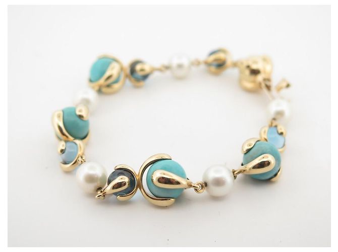 BRACCIALE MARINA B GIMBA IN ORO GIALLO 18PIETRE K E TURCHESE 20 cinturino cm Blu - vista 3