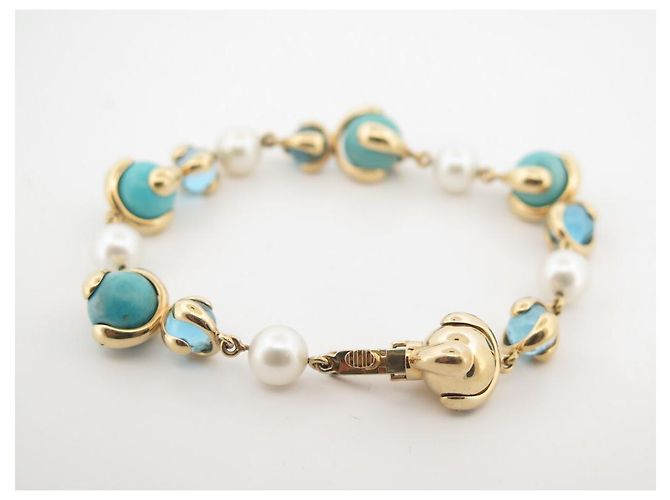 BRACCIALE MARINA B GIMBA IN ORO GIALLO 18PIETRE K E TURCHESE 20 cinturino cm Blu - vista 4