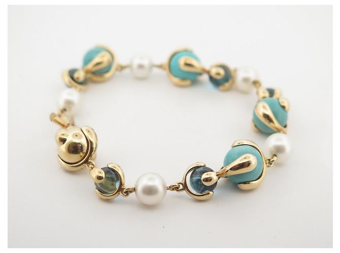 BRACCIALE MARINA B GIMBA IN ORO GIALLO 18PIETRE K E TURCHESE 20 cinturino cm Blu - vista 5