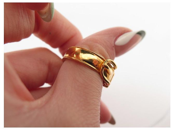 Ring Hermès ANEL DE LENÇO HERMES ANEL DE LENÇO DE OURO COM FIVELA DE CINTO DE METAL OURO Dourado - vista 11