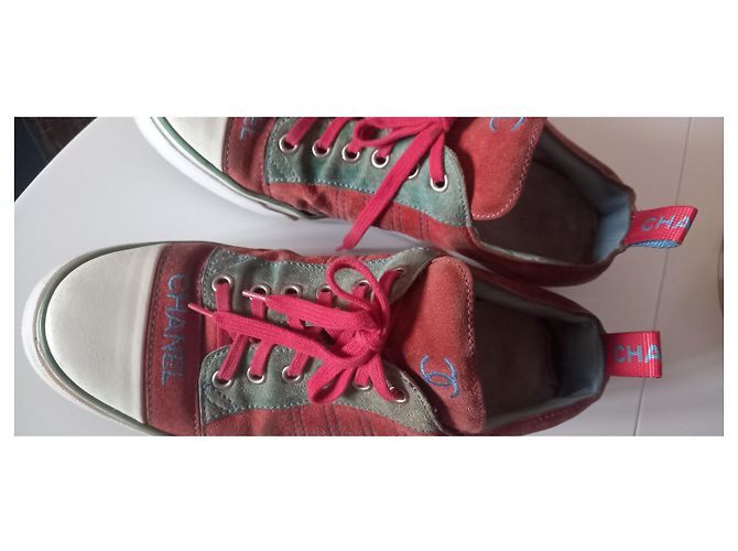 Sneakers Chanel in pelle corallo e azzurro Blu chiaro - vista 10