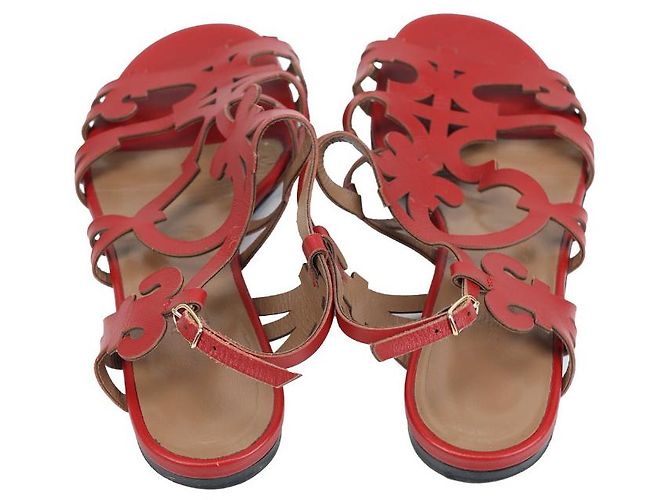 Sandali Hermès in pelle rosso scuro Bordò - vista 2