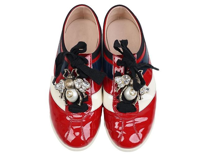 Gucci Ace Lackleder Sneaker rot mit Kristall Biene - Ansicht 2