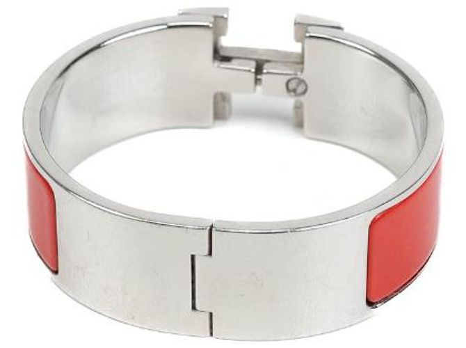 Hermès Clic Clac Armband Emaille rot Silbermetall - Ansicht 2