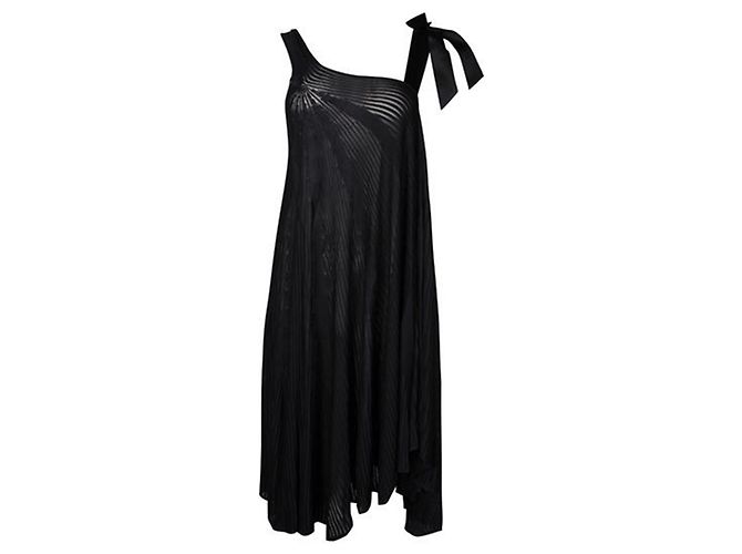 Timeless Chanel Black Mesh Asymmetric Dress with Bow on Shoulder Strap - view 2