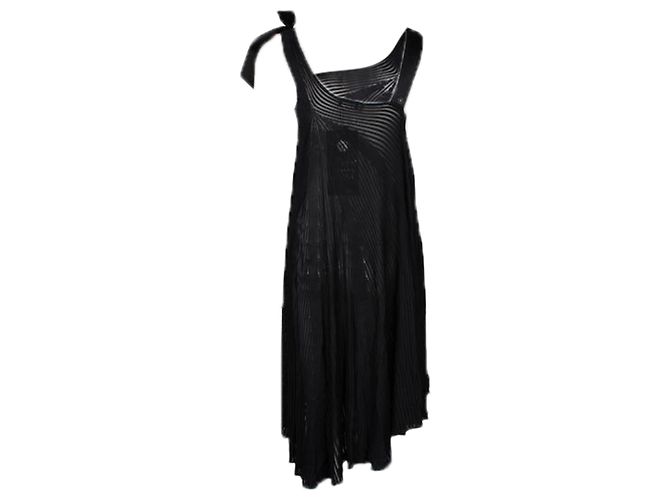 Timeless Chanel Black Mesh Asymmetric Dress with Bow on Shoulder Strap - view 3