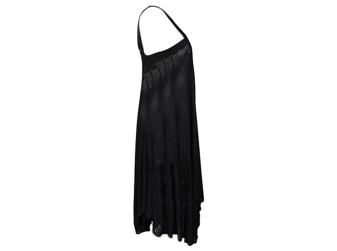 Timeless Chanel Black Mesh Asymmetric Dress with Bow on Shoulder Strap - view 4