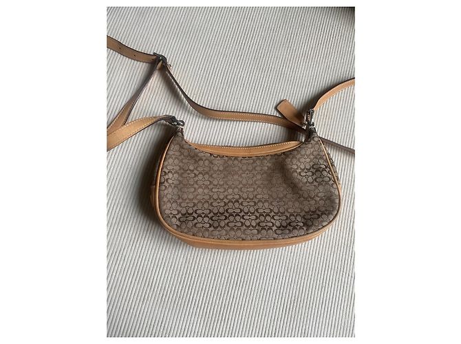 Borsa Coach in pelle e tessuto ricamato con monogrammi Beige - vista 2